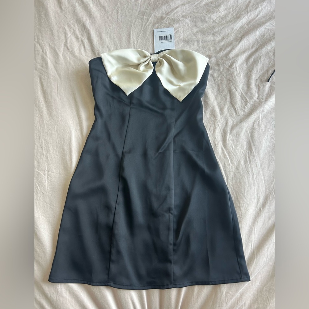Princess Polly Black Strapless Mini Dress with Cream Bow